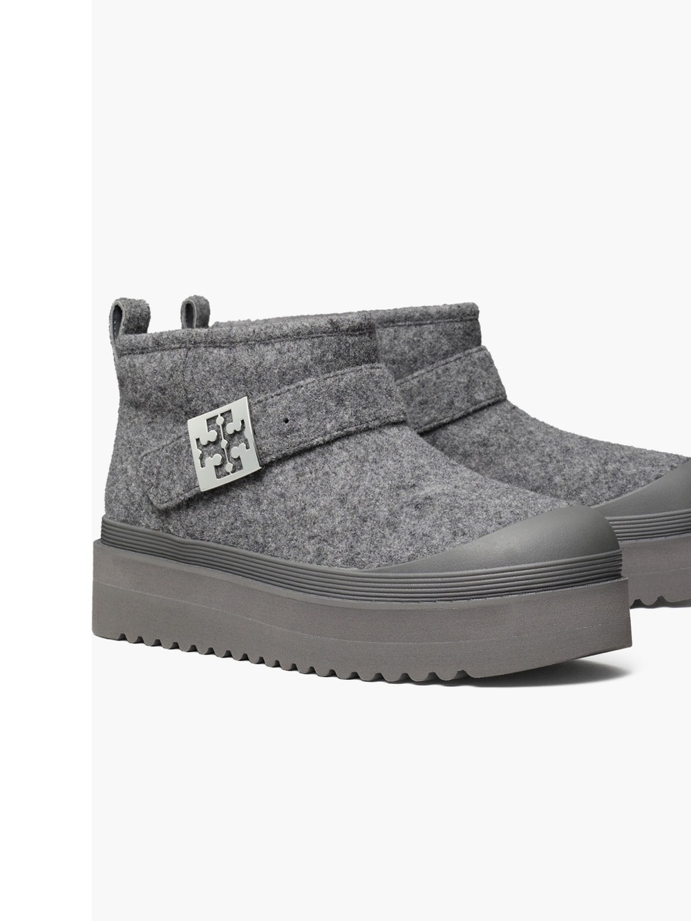 Tory Burch Gray Mellow Storm cloud wool and leather shearling platform boots